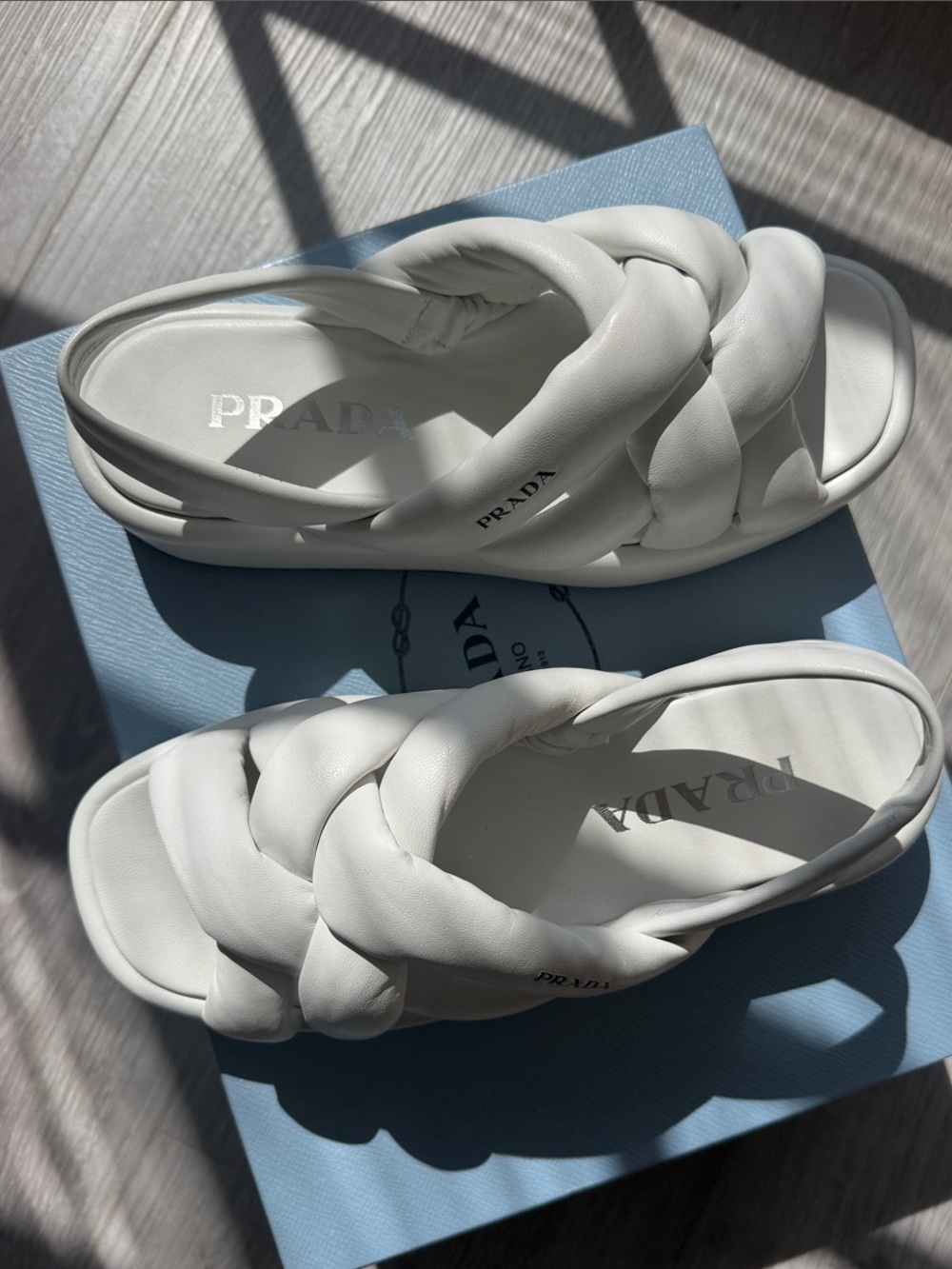 Prada White Braided Leather Slide Sandals with Padded Straps
